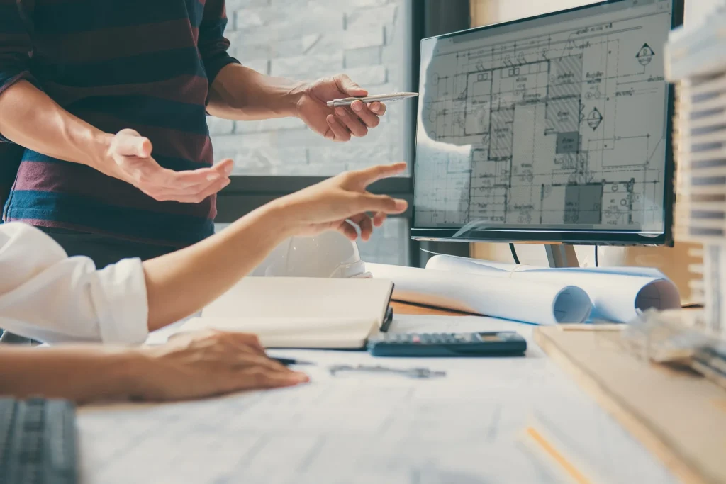 Nahaufnahme der Projektplanung. Technische Planung
