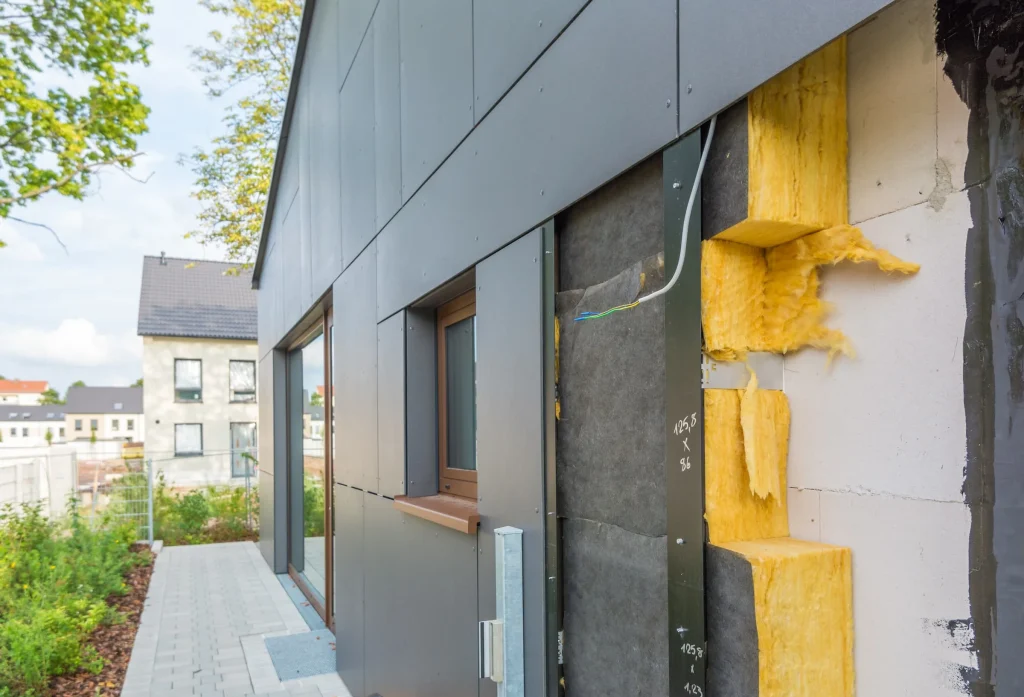 Aufnahme einer Fassade mit verschiedenen Fassadensystemen