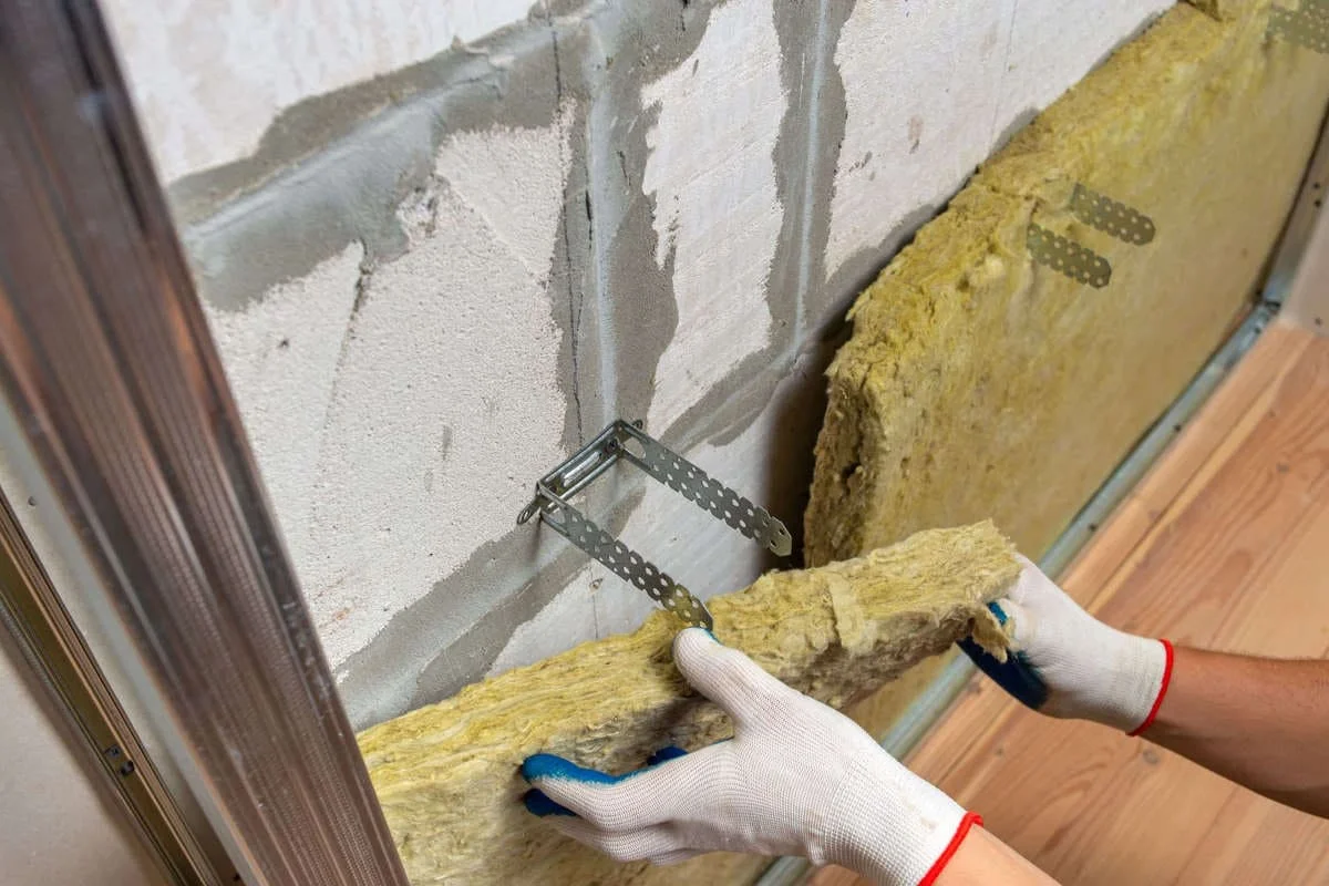 Dämmstoffe werden an die Wand angebracht