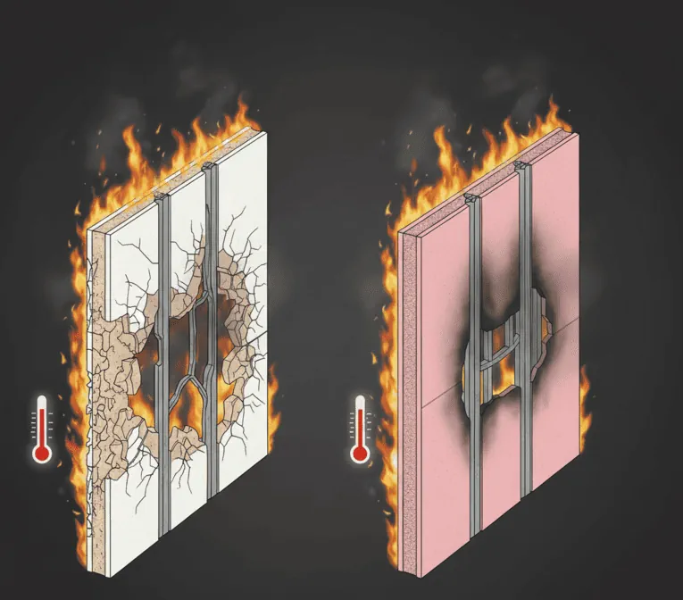 Vergleich Trockenbauplatte Feuerresistent und nicht feuerresistent